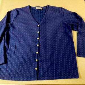 Navy Classic Elements cardigan with extra button sewn inside